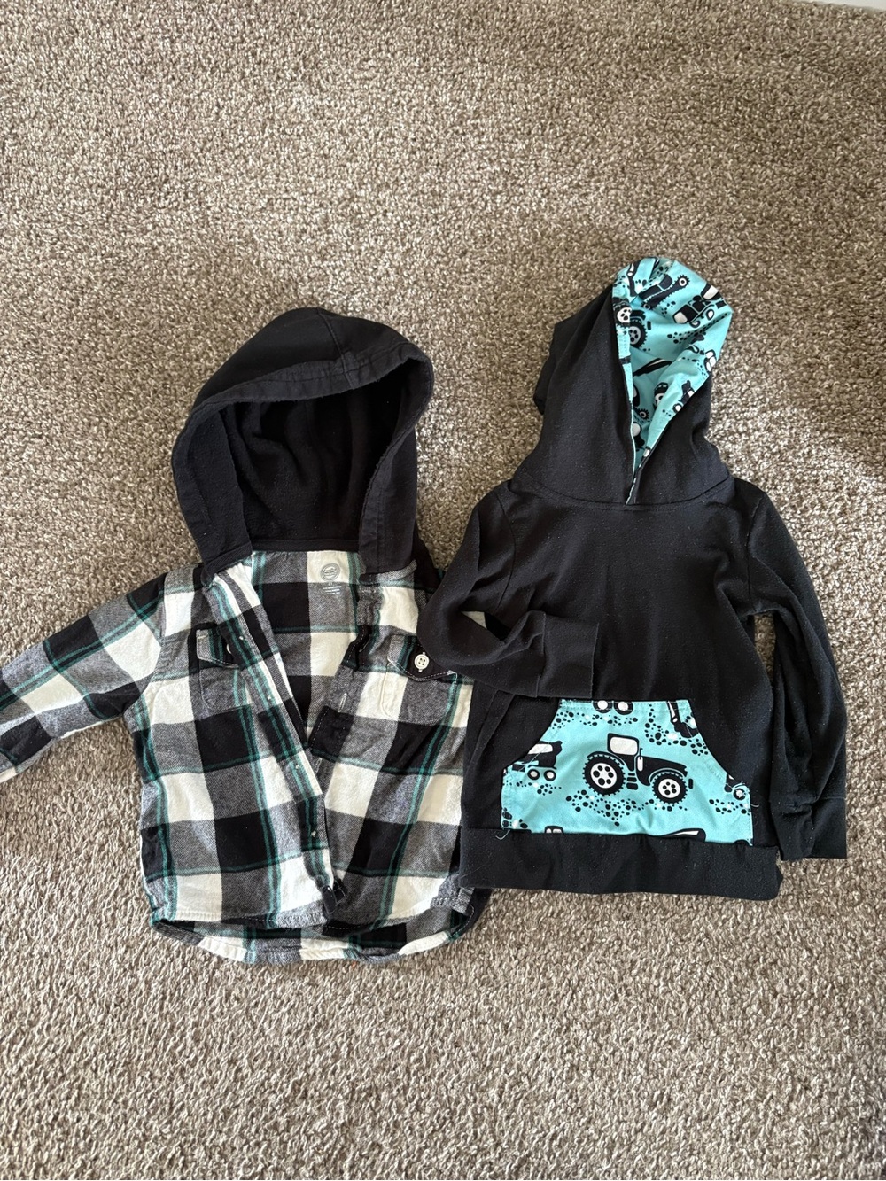 Wonder Nation Plaid Hoodie button down & Boutique hoodie with blue tractor print